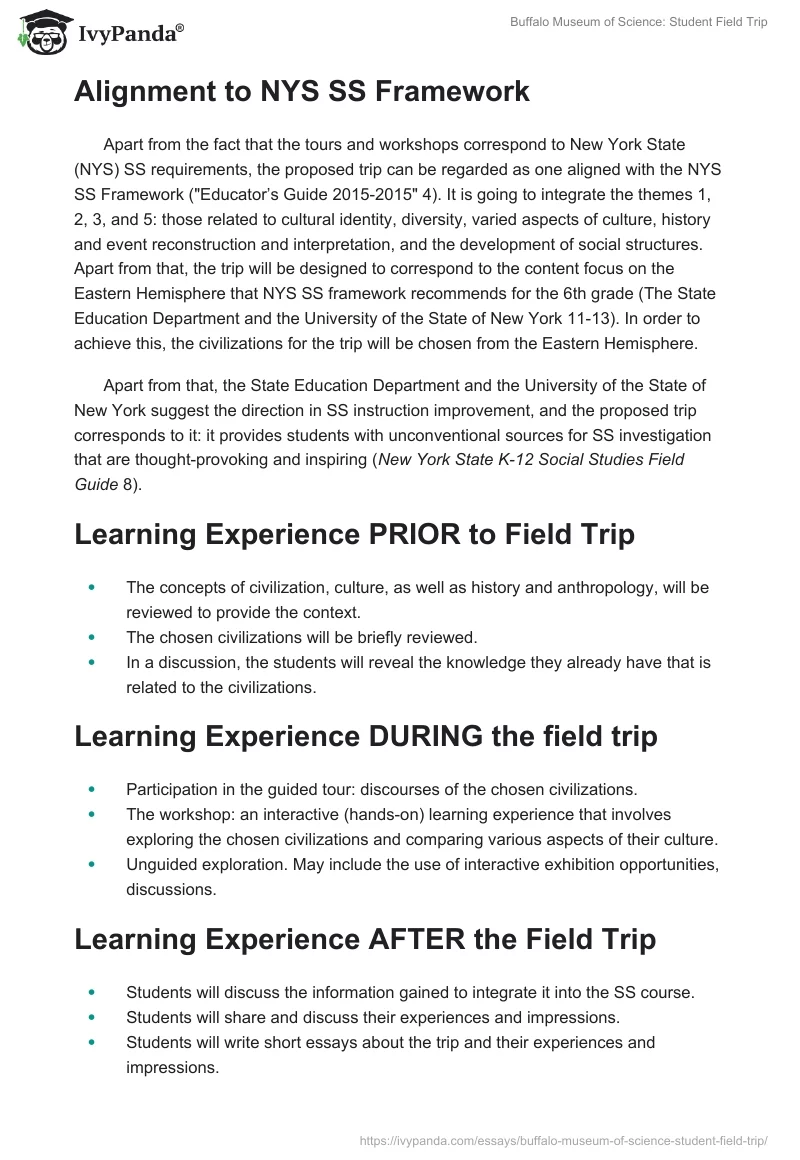 Buffalo Museum of Science: Student Field Trip. Page 2