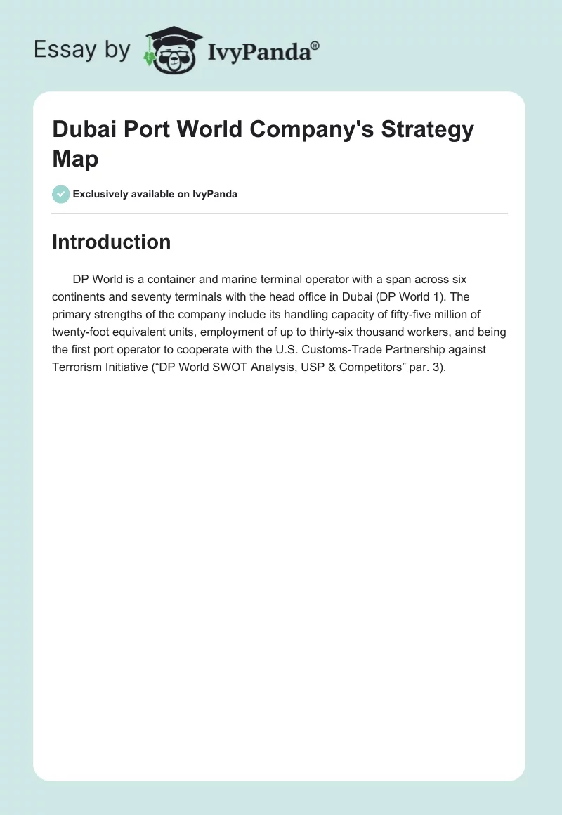 Dubai Port World Company's Strategy Map. Page 1