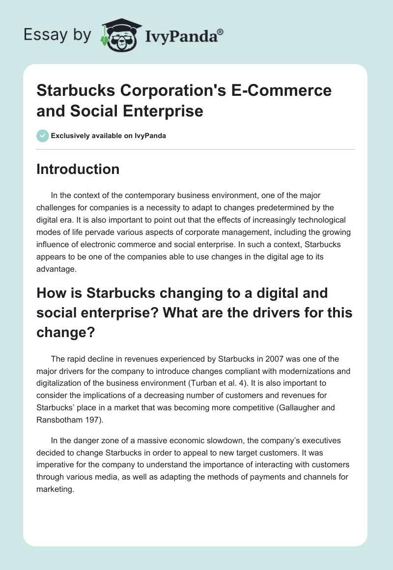 Starbucks Corporation's E-Commerce and Social Enterprise. Page 1