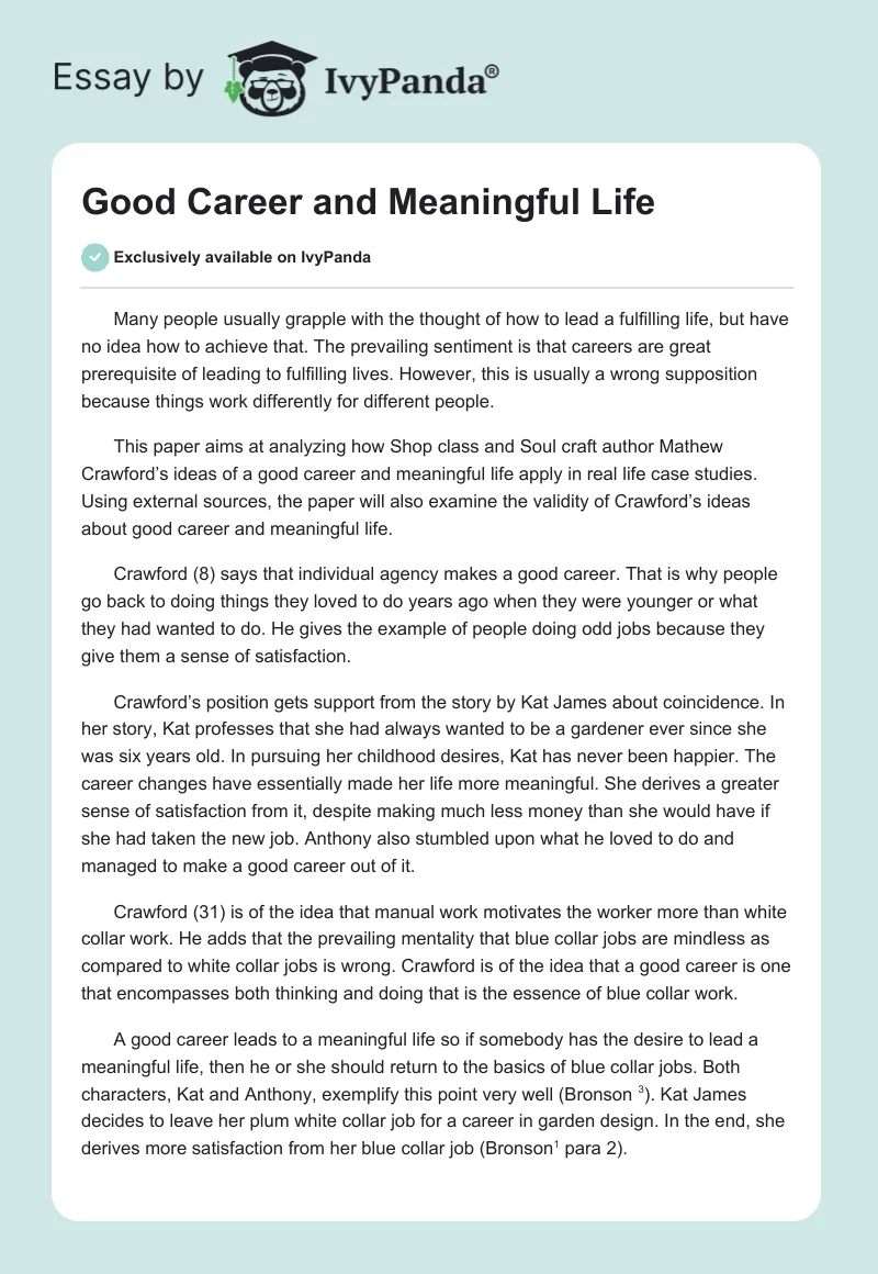 Good Career and Meaningful Life. Page 1