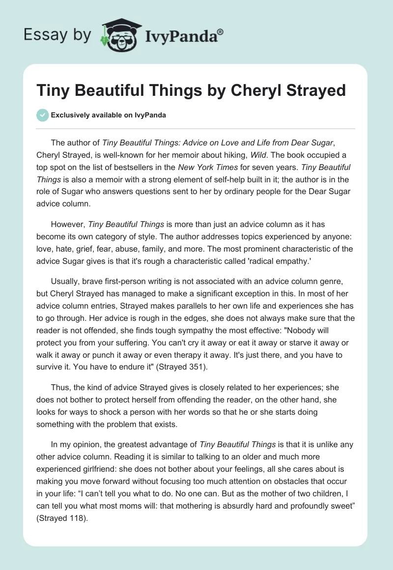"Tiny Beautiful Things" by Cheryl Strayed. Page 1