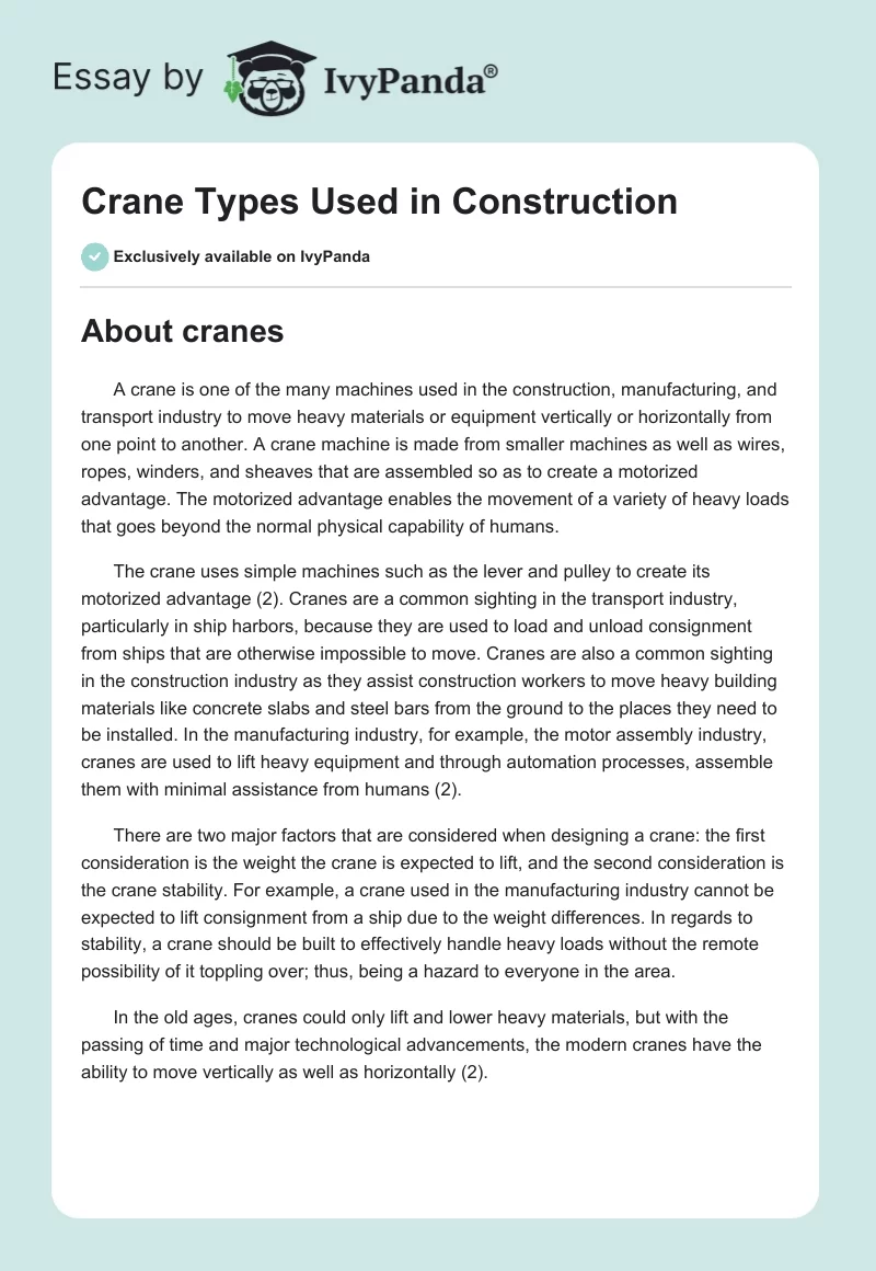 Crane Types Used in Construction. Page 1