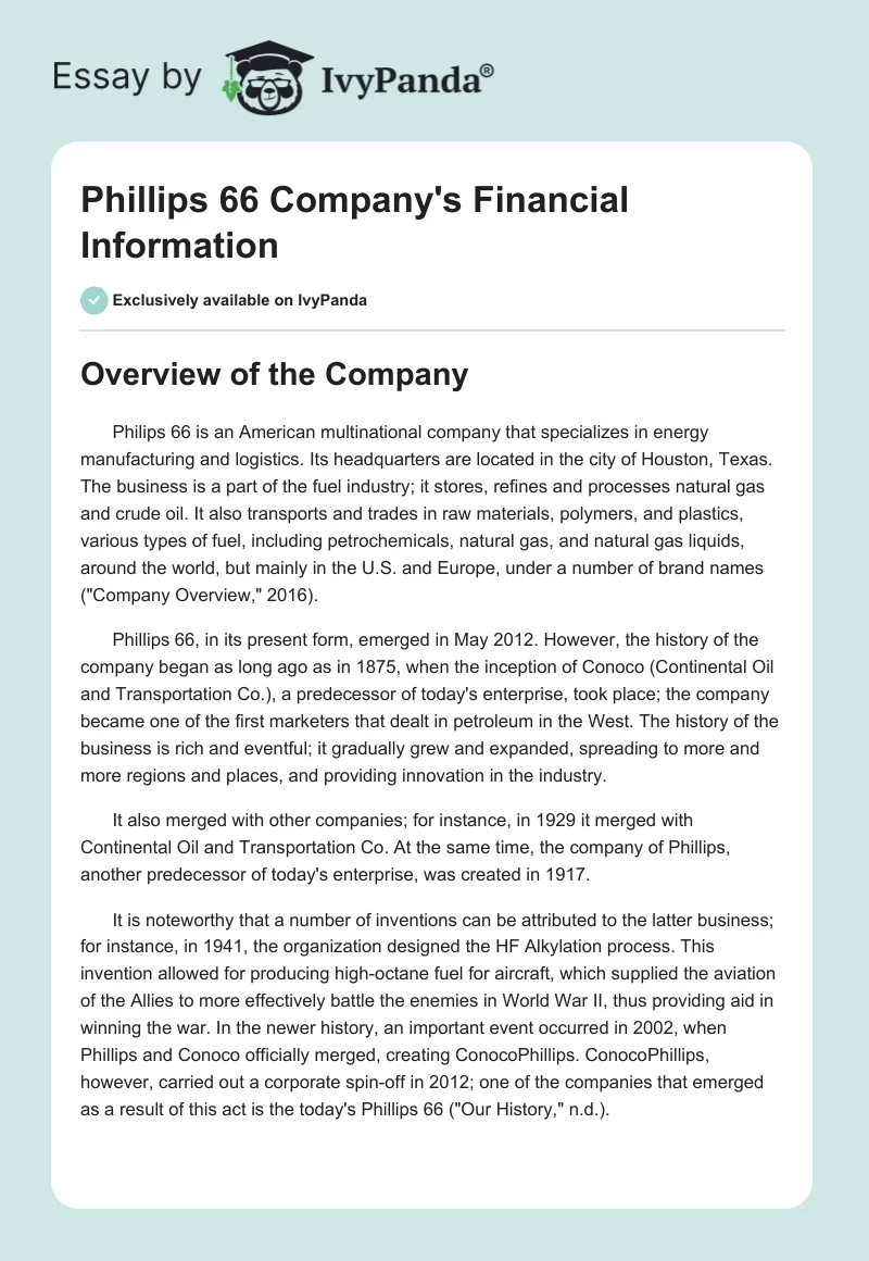 Phillips 66 Company's Financial Information. Page 1