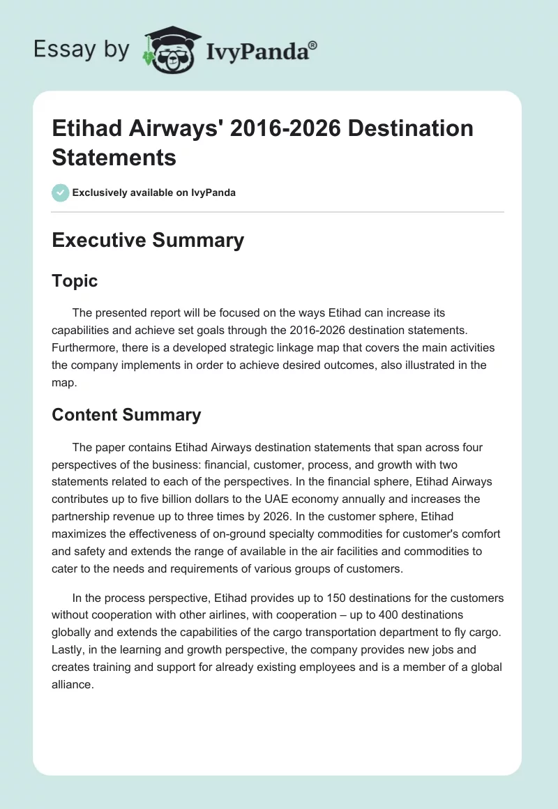 Etihad Airways' 2016-2026 Destination Statements. Page 1