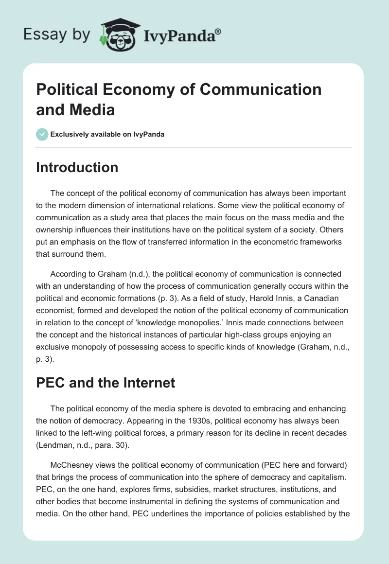 Political Economy of Communication and Media. Page 1