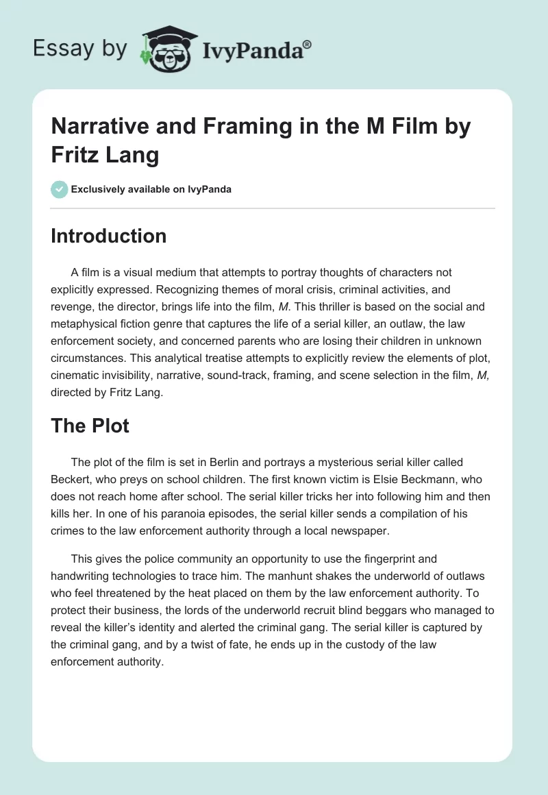 Narrative and Framing in the "M" Film by Fritz Lang. Page 1