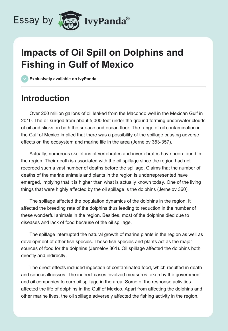 Impacts of Oil Spill on Dolphins and Fishing in Gulf of Mexico. Page 1