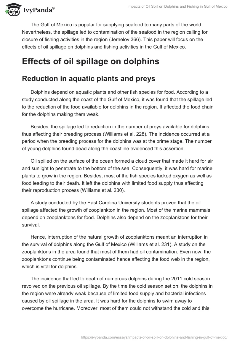 Impacts of Oil Spill on Dolphins and Fishing in Gulf of Mexico. Page 2