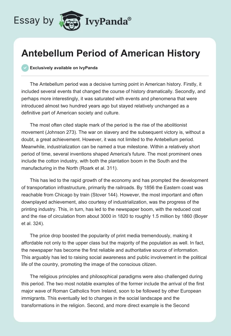 Antebellum Period of American History. Page 1