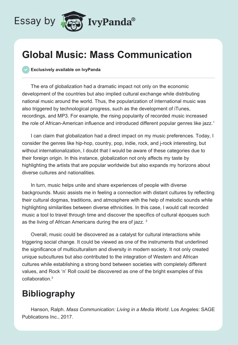 Global Music: Mass Communication. Page 1