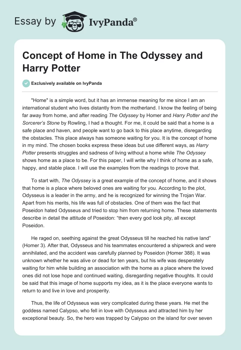 Concept of Home in "The Odyssey" and "Harry Potter". Page 1