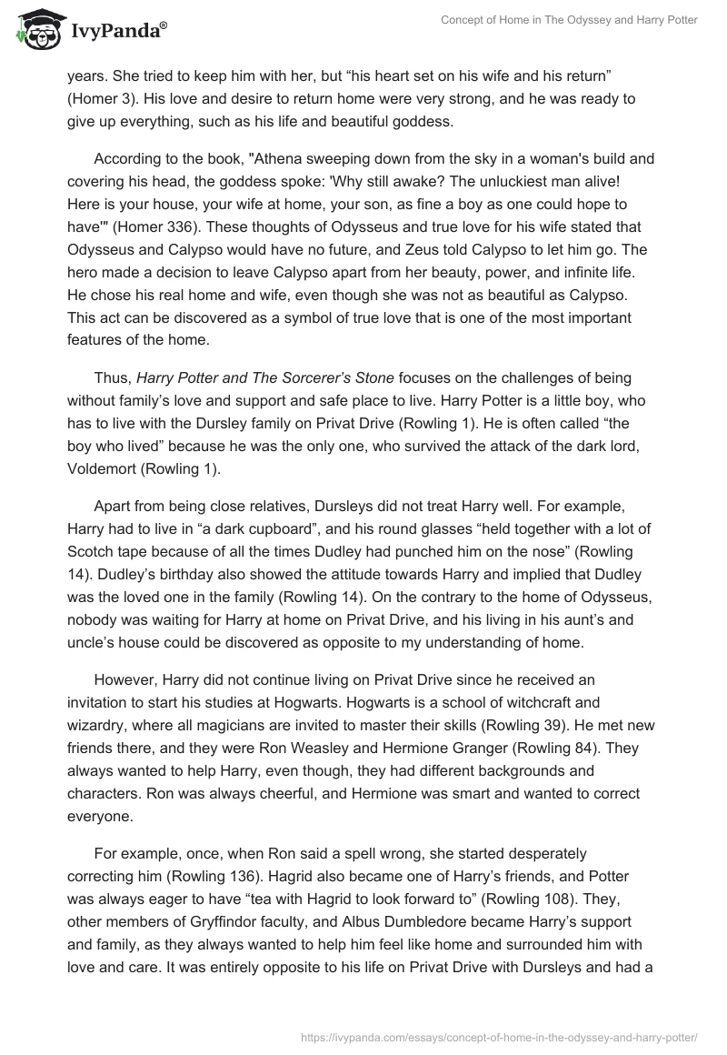 Concept of Home in "The Odyssey" and "Harry Potter". Page 2