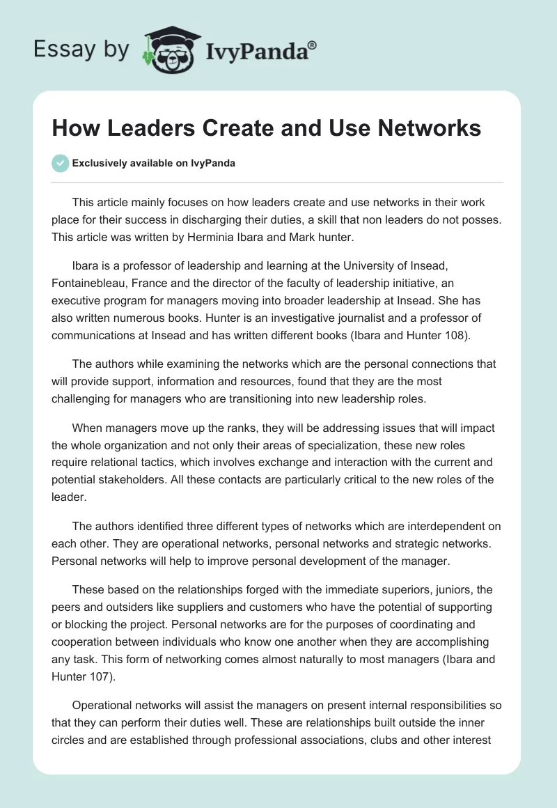 How Leaders Create and Use Networks. Page 1