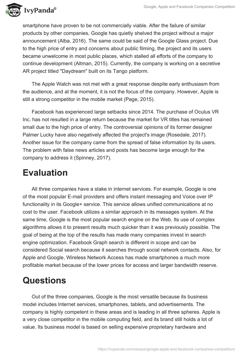 Google, Apple and Facebook Companies Competition. Page 2