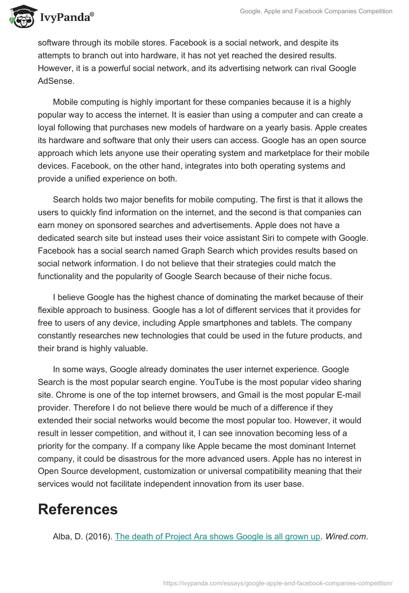 Google, Apple and Facebook Companies Competition. Page 3