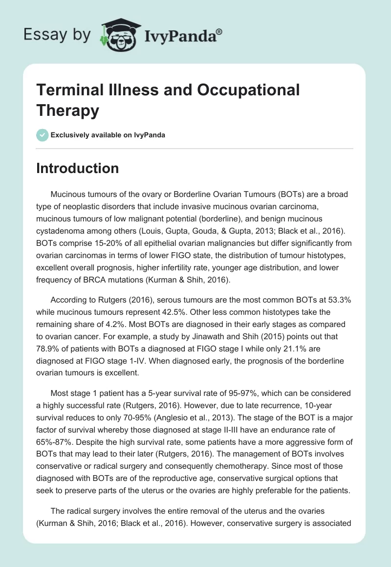 Terminal Illness and Occupational Therapy. Page 1