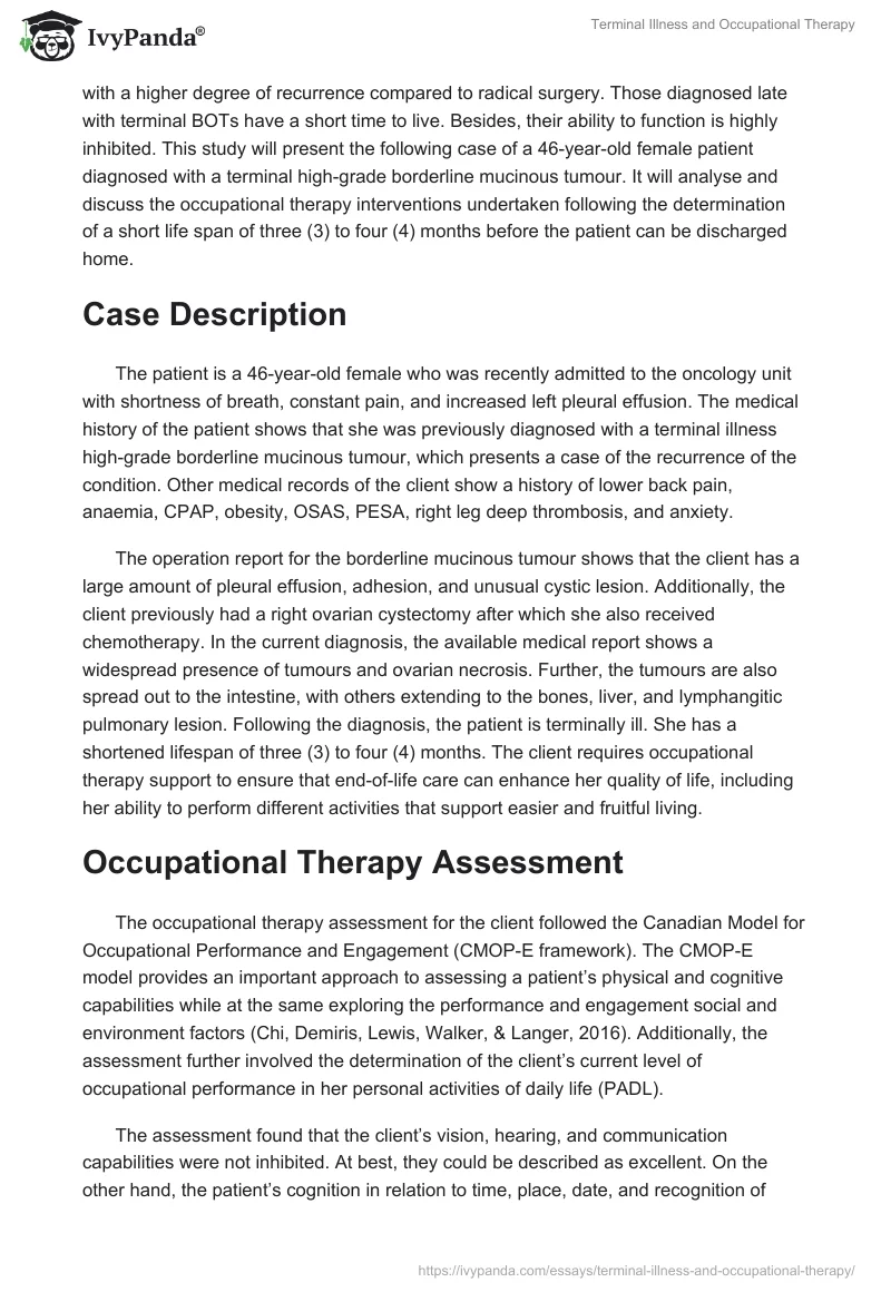 Terminal Illness and Occupational Therapy. Page 2