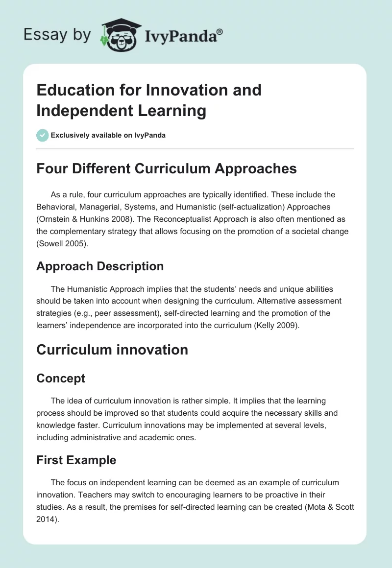 Education for Innovation and Independent Learning. Page 1