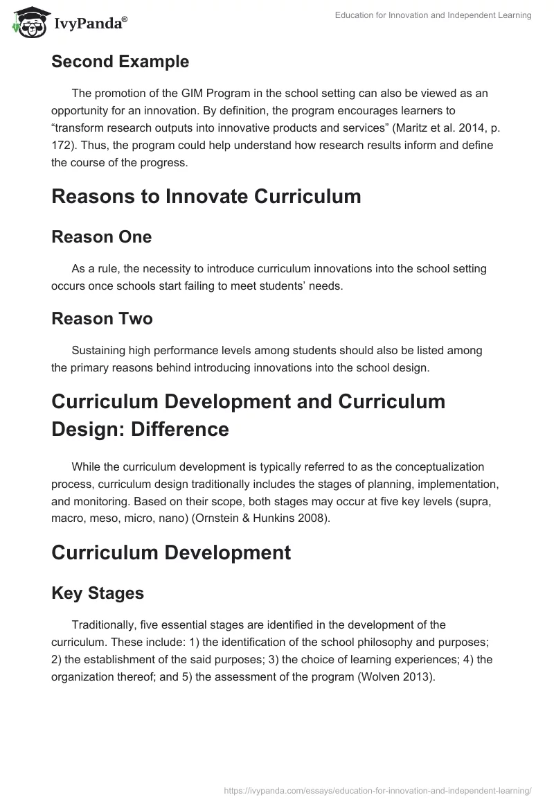 Education for Innovation and Independent Learning. Page 2