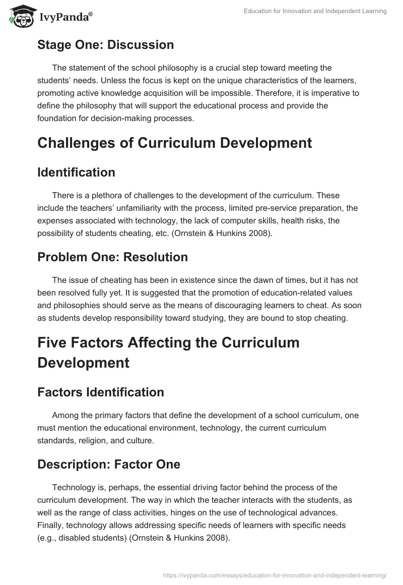 Education for Innovation and Independent Learning. Page 3