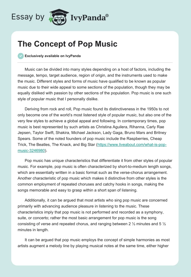The Concept of Pop Music. Page 1