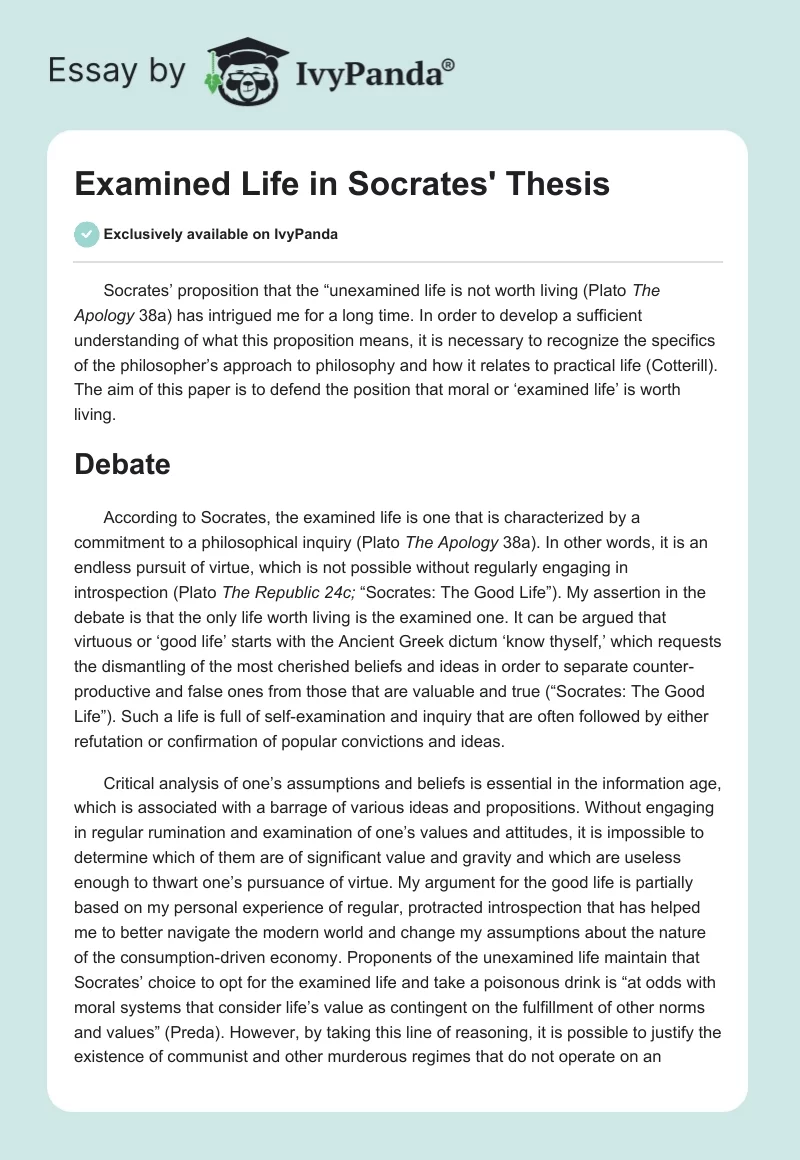 "Examined Life" in Socrates' Thesis. Page 1