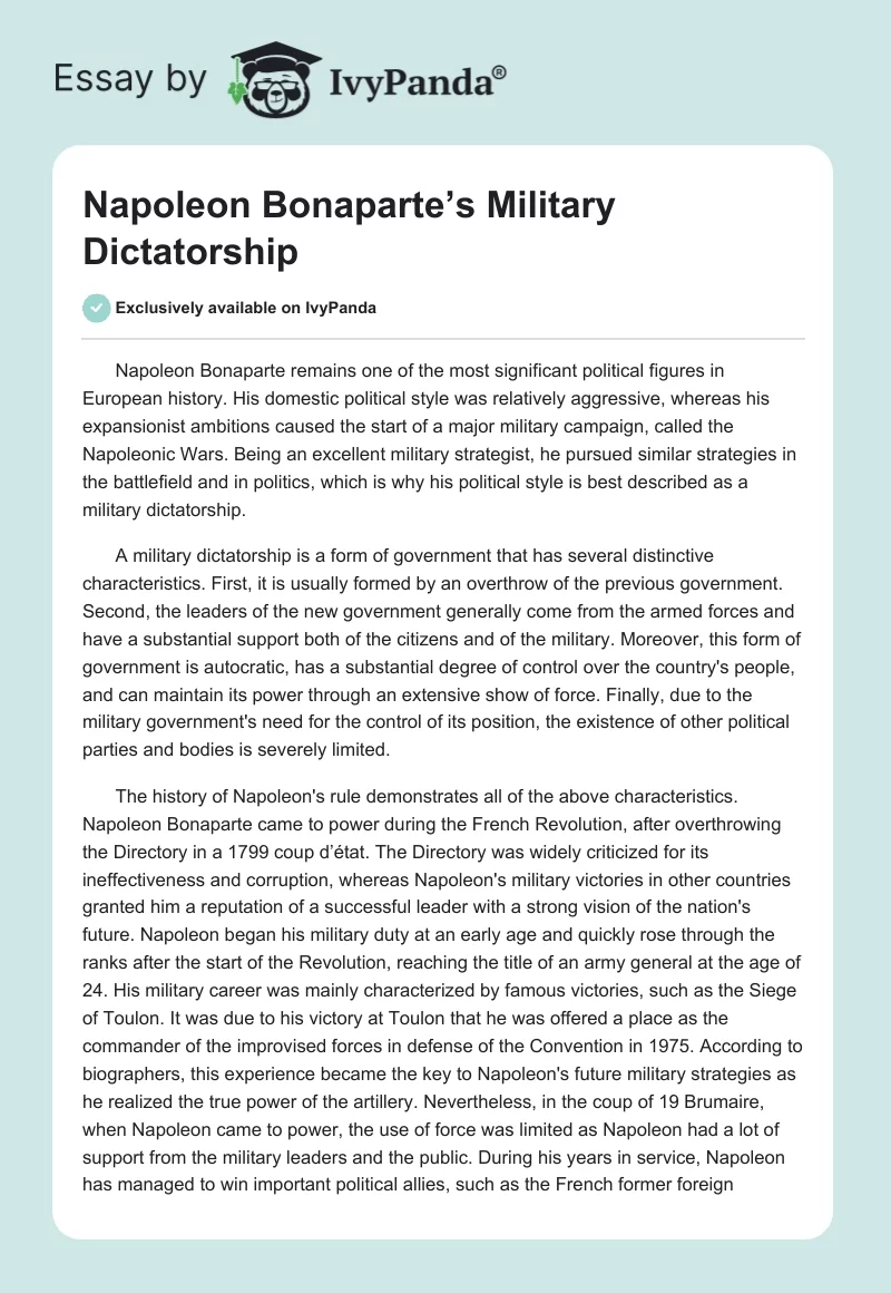 Napoleon Bonaparte’s Military Dictatorship. Page 1