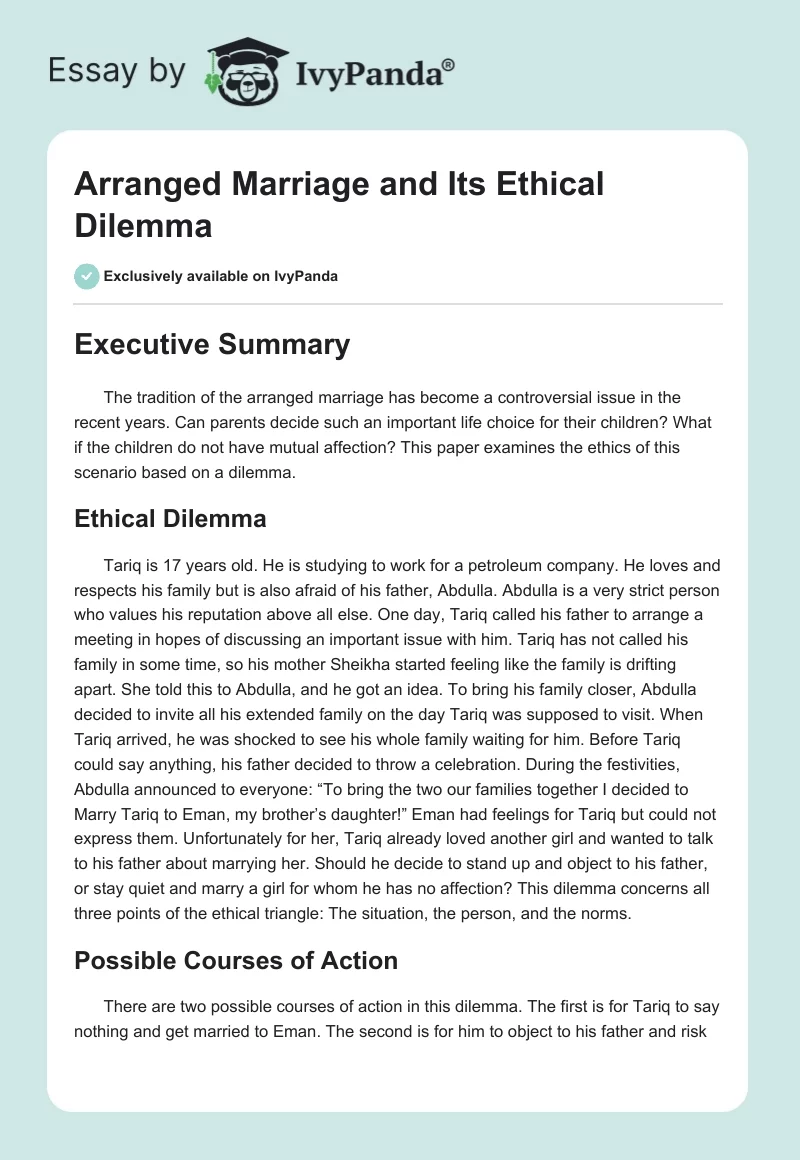 Arranged Marriage and Its Ethical Dilemma. Page 1