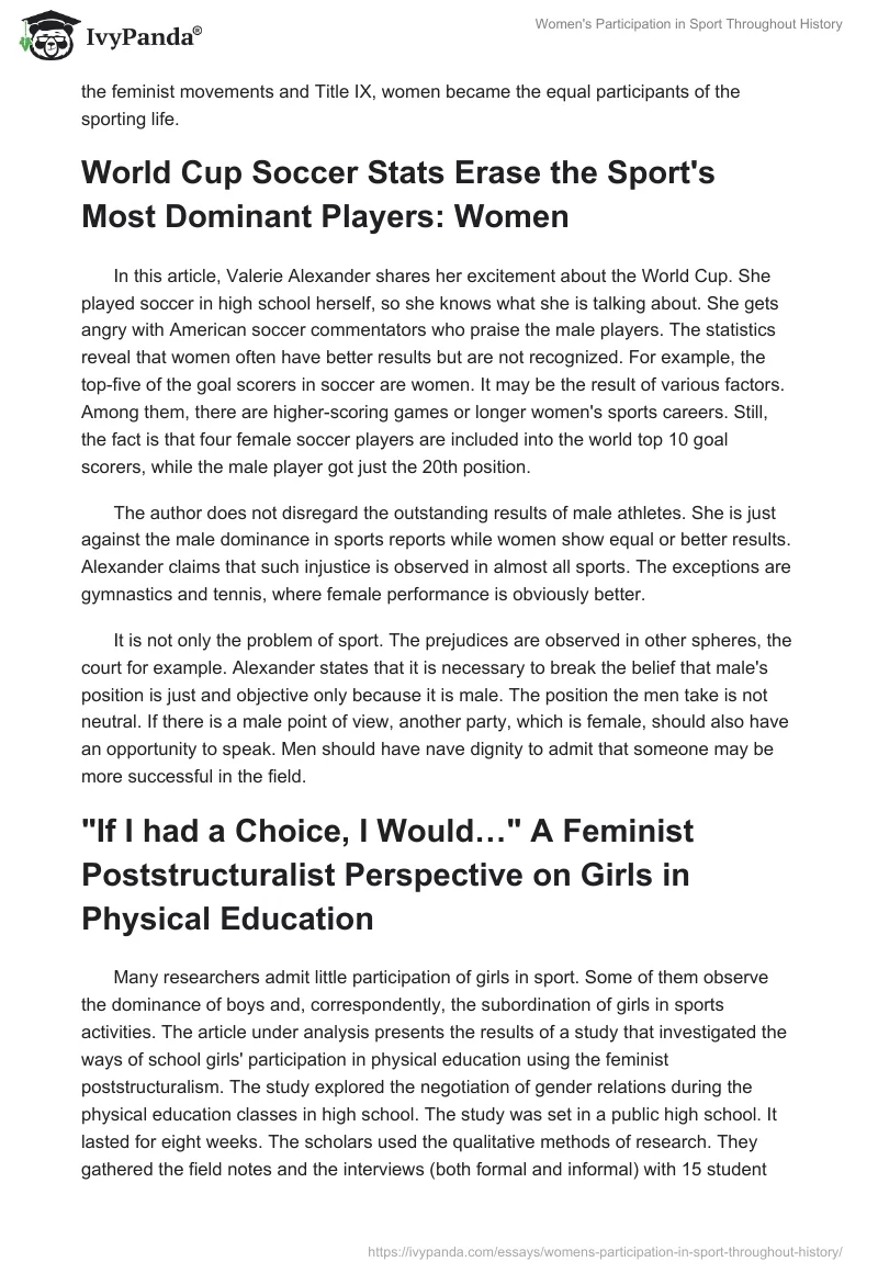 Women's Participation in Sport Throughout History. Page 2