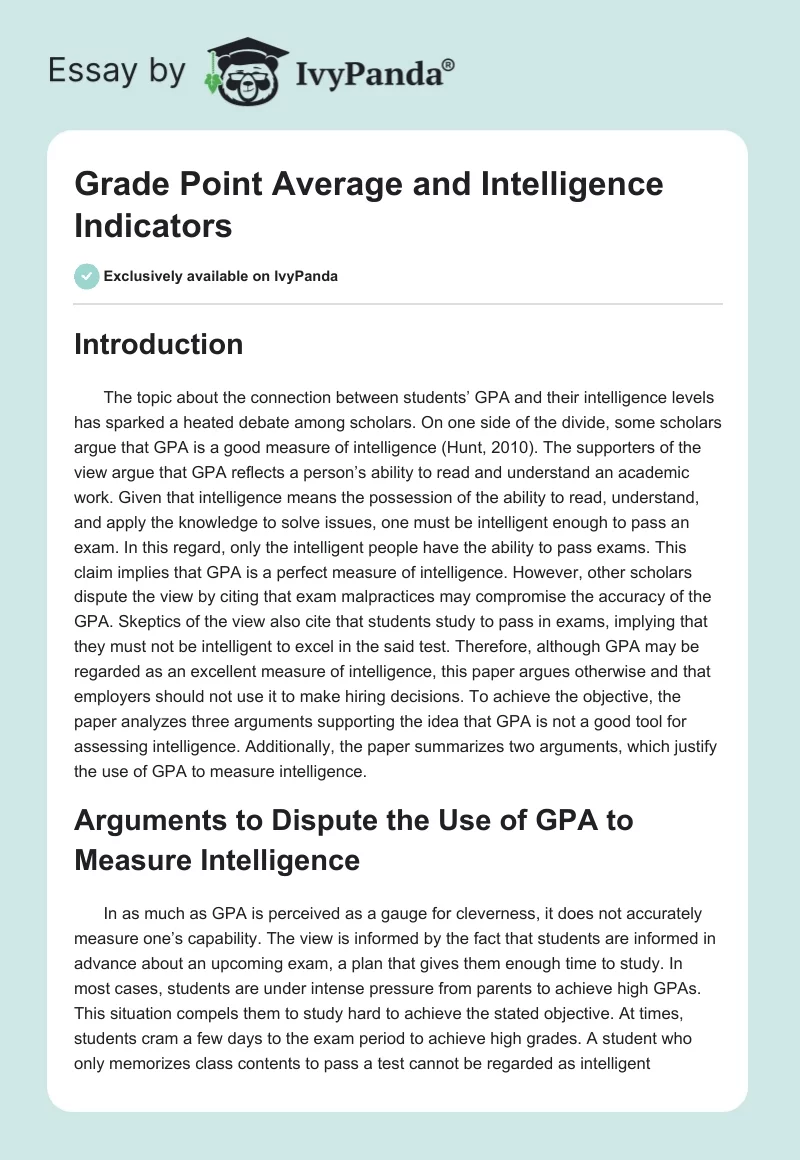 Grade Point Average and Intelligence Indicators. Page 1