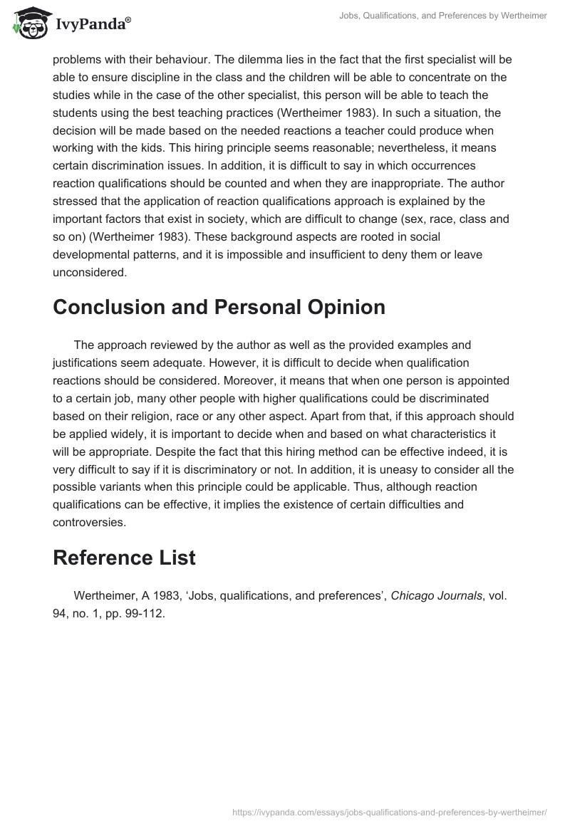 "Jobs, Qualifications, and Preferences" by Wertheimer. Page 2