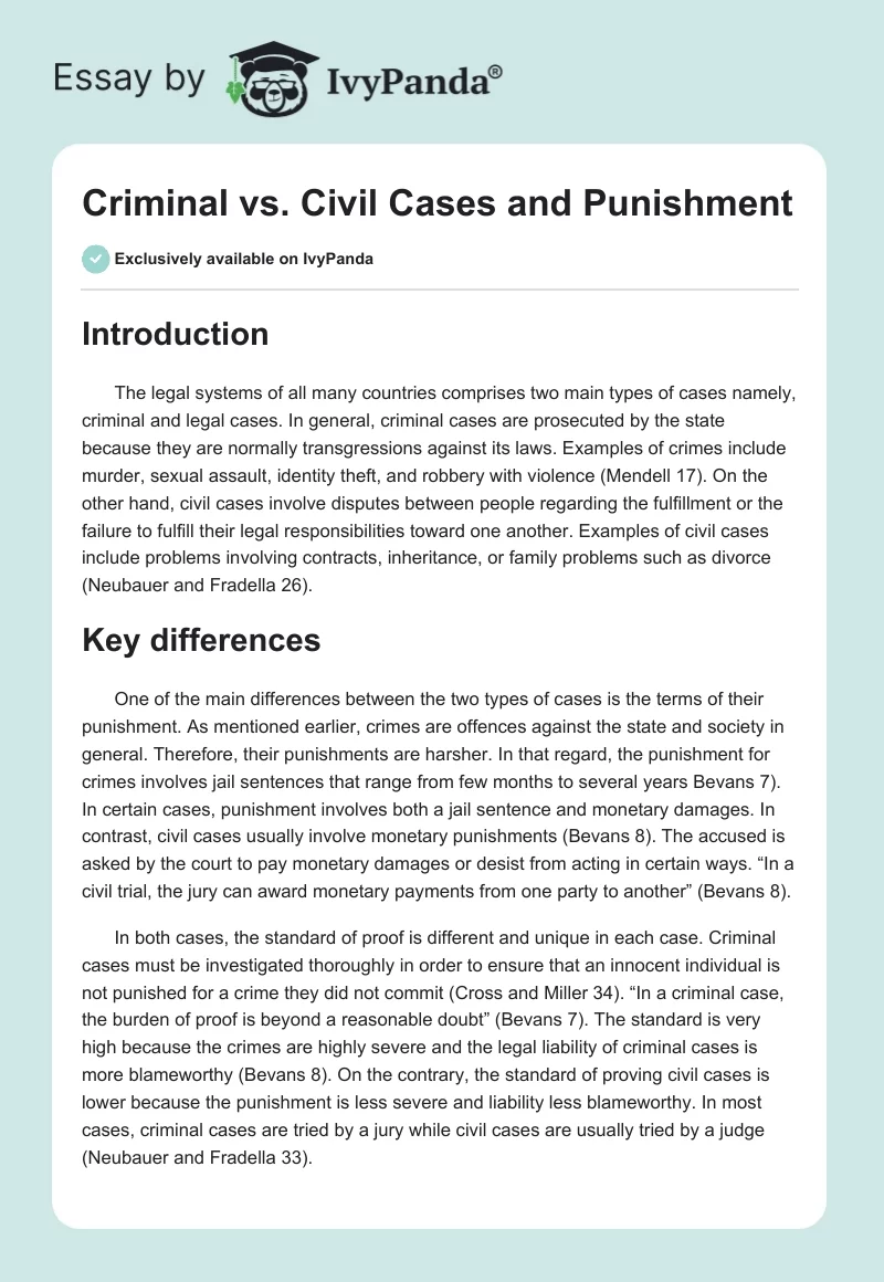 Criminal vs. Civil Cases and Punishment. Page 1