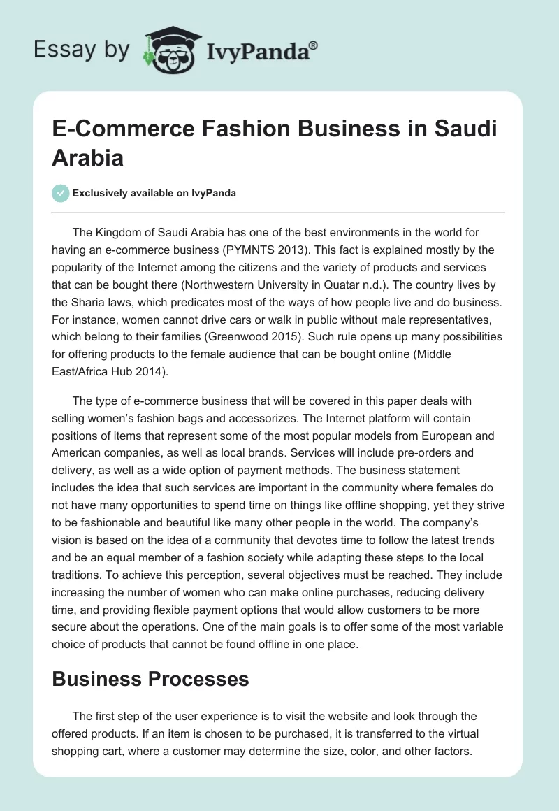 E-Commerce Fashion Business in Saudi Arabia. Page 1