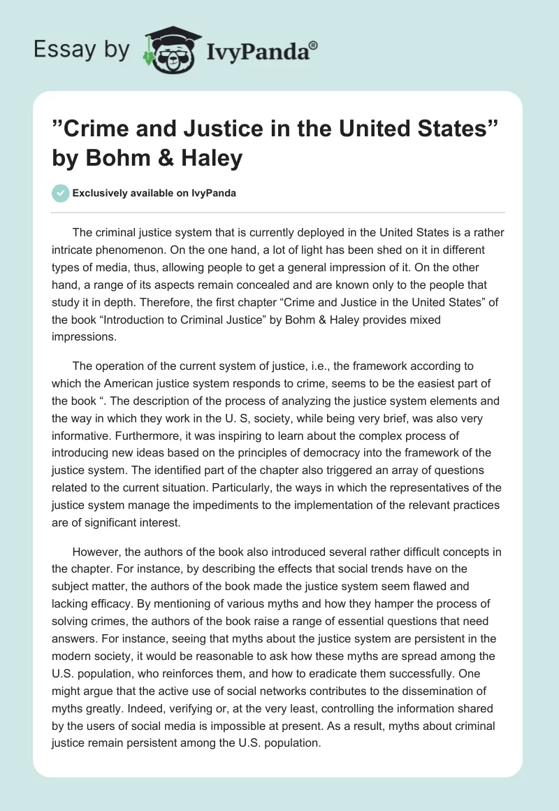 ”Crime and Justice in the United States” by Bohm & Haley. Page 1