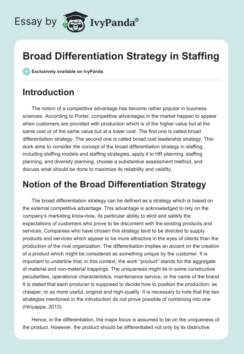 Broad Differentiation Strategy in Staffing. Page 1