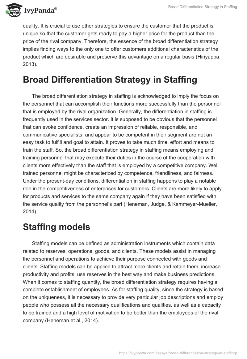 Broad Differentiation Strategy in Staffing. Page 2