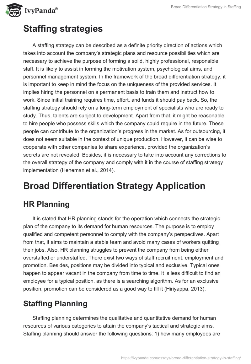 Broad Differentiation Strategy in Staffing. Page 3