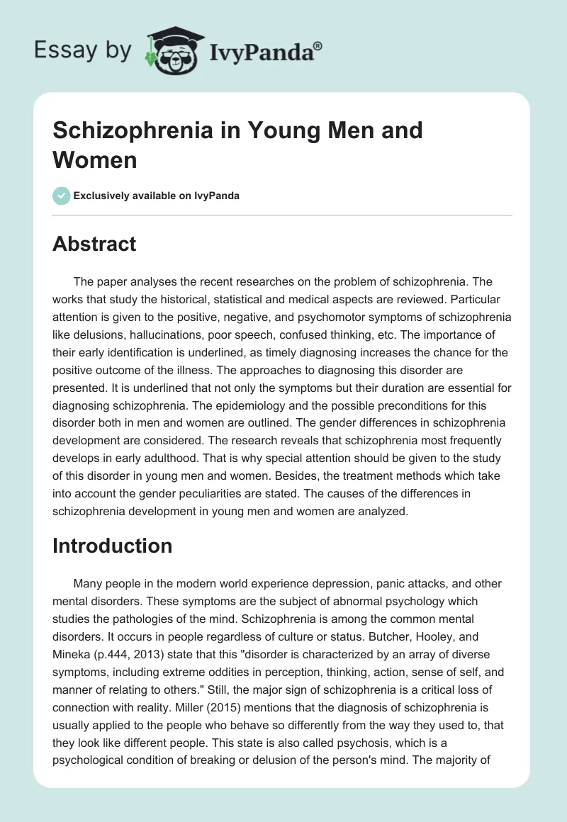 Schizophrenia in Young Men and Women. Page 1