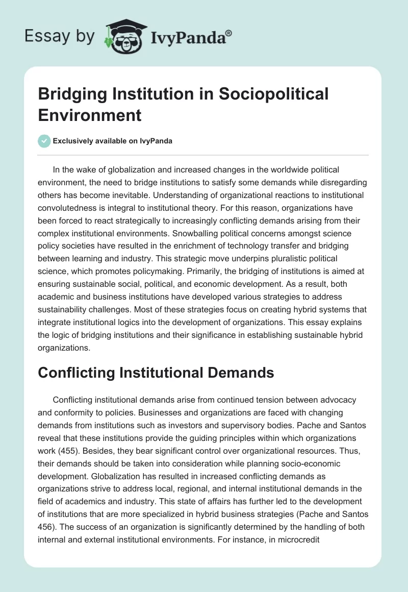 Bridging Institution in Sociopolitical Environment. Page 1