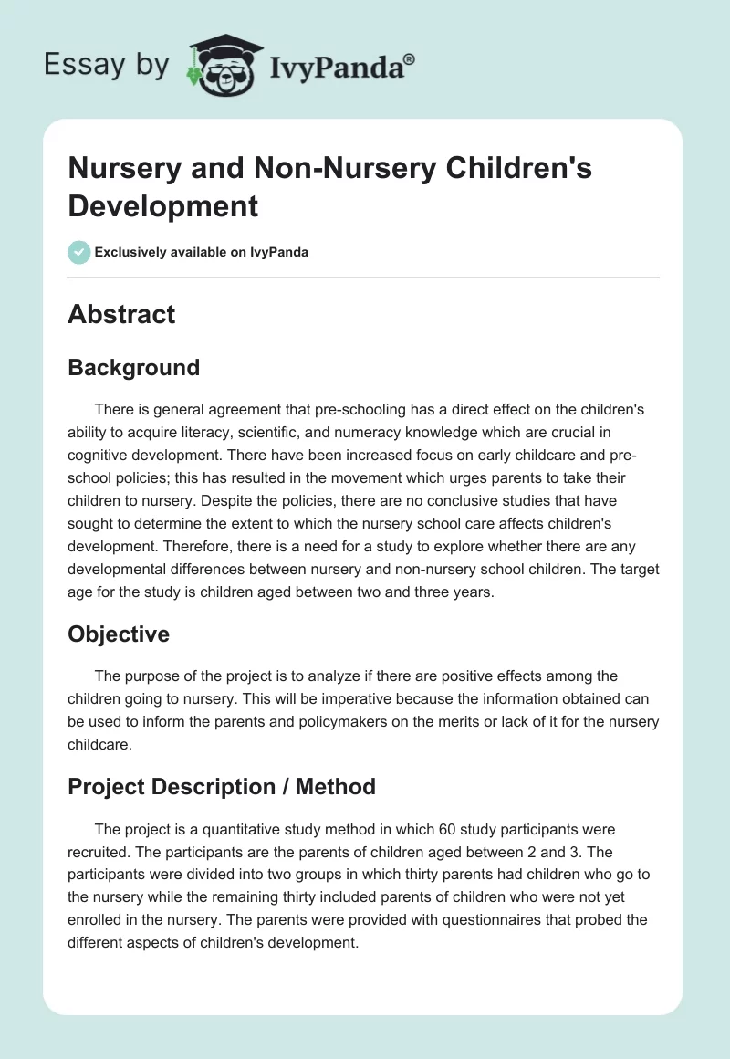Nursery and Non-Nursery Children's Development. Page 1
