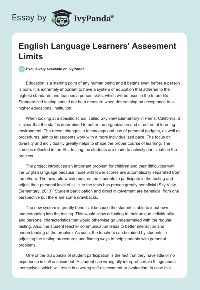 English Language Learners' Assesment Limits. Page 1