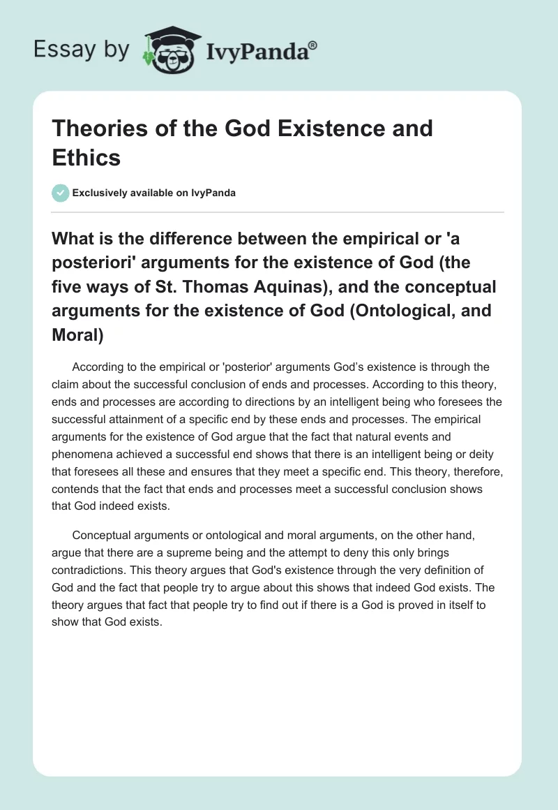 Theories of the God Existence and Ethics. Page 1