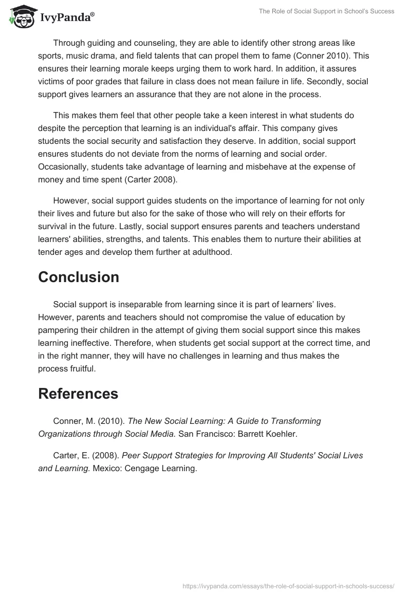 The Role of Social Support in School’s Success. Page 2
