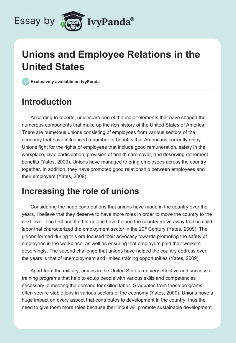 Unions and Employee Relations in the United States. Page 1