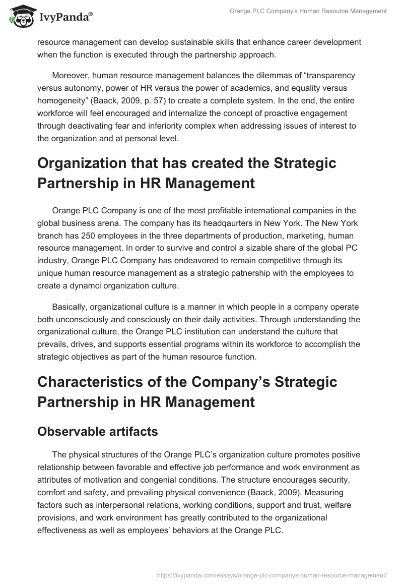Orange PLC Company's Human Resource Management. Page 3