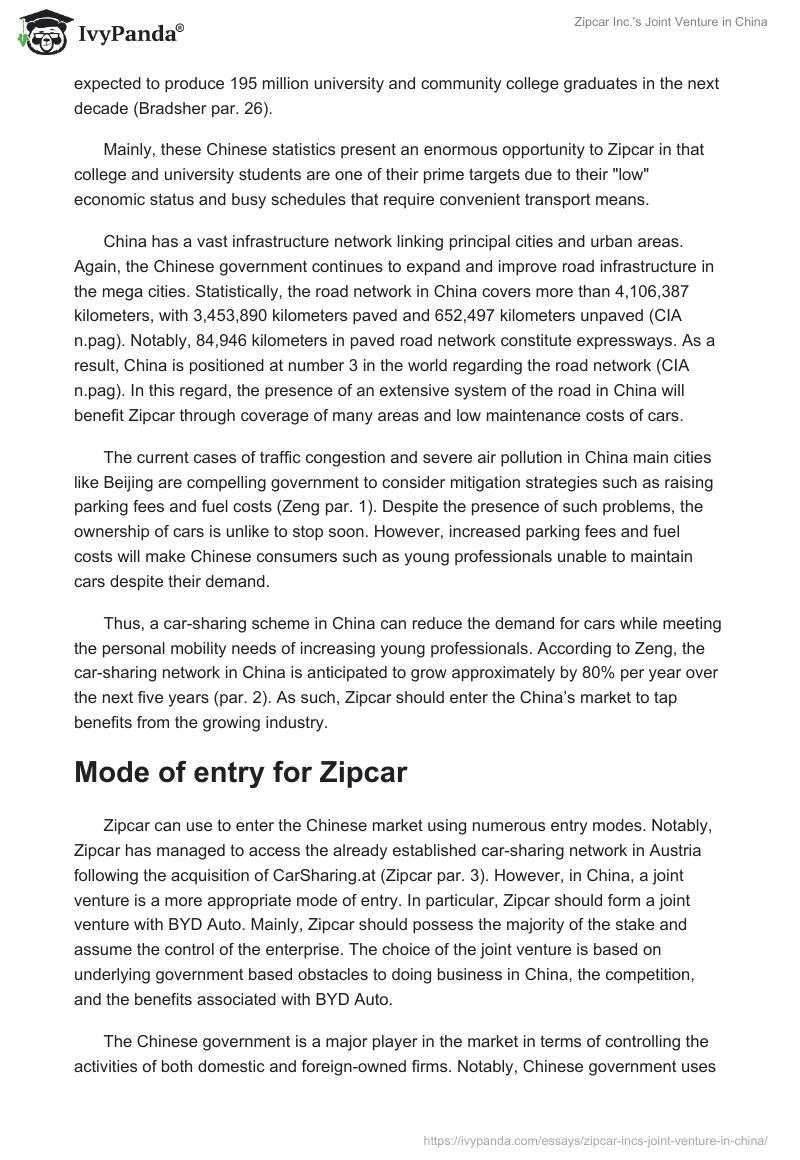 Zipcar Inc.'s Joint Venture in China. Page 2