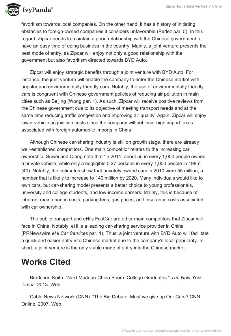 Zipcar Inc.'s Joint Venture in China. Page 3