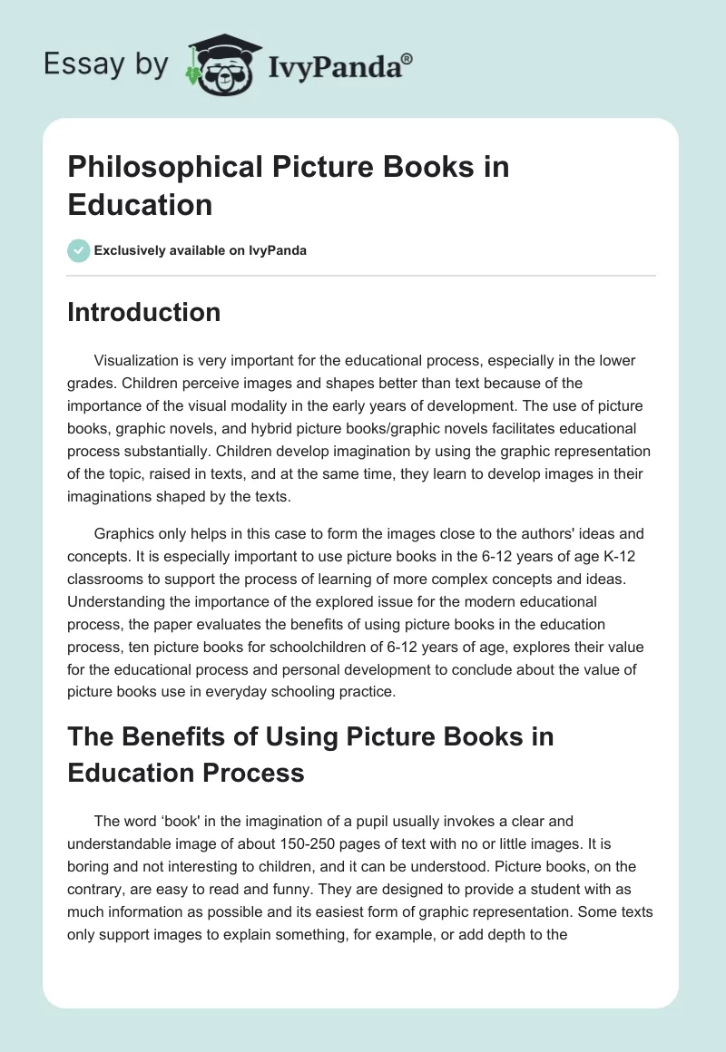 Philosophical Picture Books in Education. Page 1