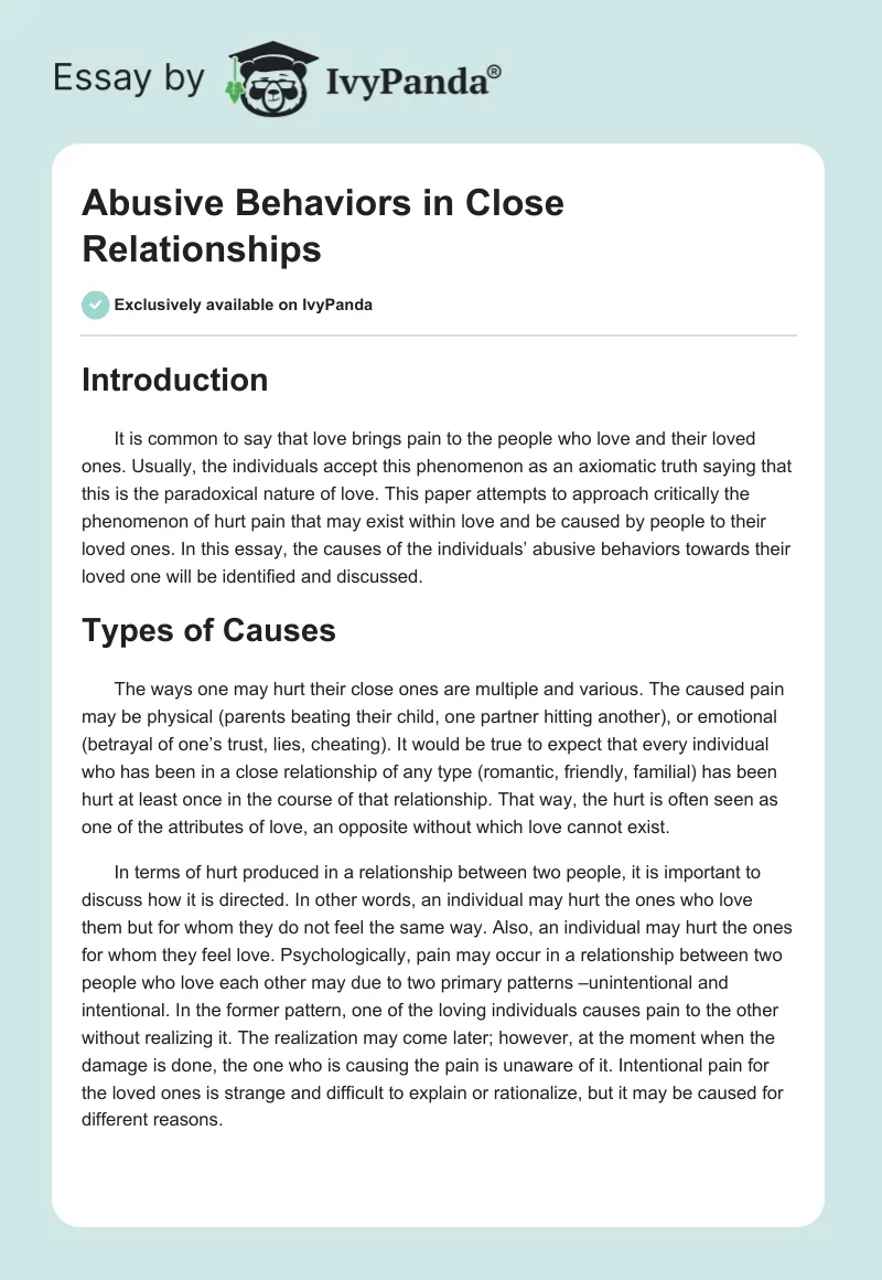 Abusive Behaviors in Close Relationships. Page 1