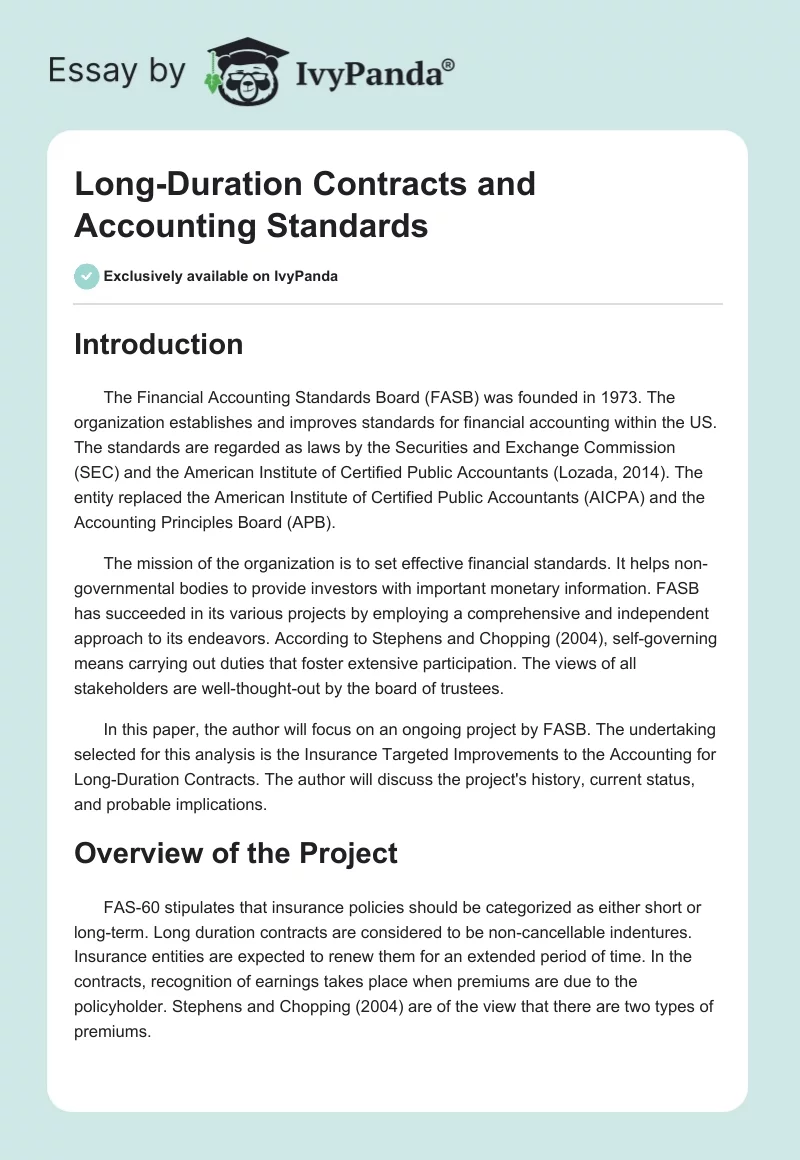 Long-Duration Contracts and Accounting Standards. Page 1